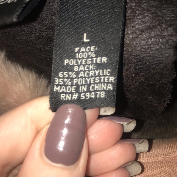 Faux Fur Faux Leather Vest in Dark Brown. Horned Tooth Buttons, Leather Trim - Picture 8 of 8